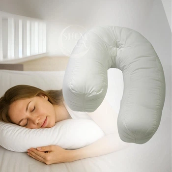 Подушка для сну ортопедична анатомічна Side Sleeper Pro ергономічна подушка-підкова проти хропіння, з виїмкою для вуха і підтримкою шиї та хребта, поліестер і синтетична бавовна Біла, FG-196