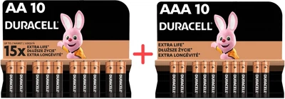 Набор Щелочные батарейки Duracell AA (LR06) MN1500 10 шт + Щелочные батарейки Duracell AAA (LR03) MN2400 10 шт (737055735792)