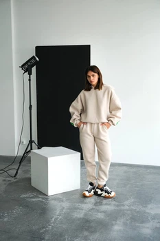 Жіночий теплий костюм з написом (светр+штани) Uaclothes 48-50 Бежевий (like34214-146211371)