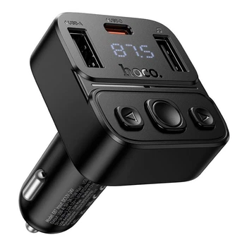 Автомобільний FM трансмітер HOCO E87 Delta Bluetooth, 35W, PD/QC, 2×USB + Type-C, Hands-Free, підтримка USB/TF