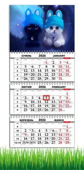 Календар настінний квартальний на 2026 рік на три пружини , Apriori , Котики, Кохання , Кіт , 29,7х61см