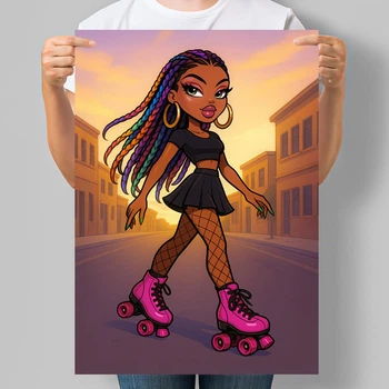 Постер в стиле куклы Bratz Девушка на роликах А3 30х42 см (DYT042_А3)