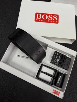 Чоловічий шкіряний ремень Hugo Boss з двома пряжками + пакування у подарунок
