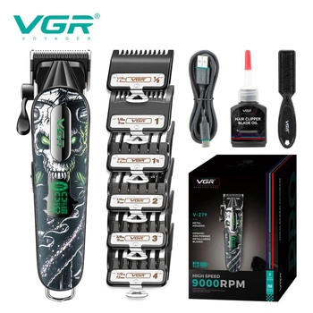 Машинка для стрижки VGR V-279 Green аккумуляторна, професійний clipper для волосся, 6 насадок 3-25 мм, регулювання 0.8-2 мм, керамічні леза з титановим покриттям, LED дисплей, 2500 мАг, до 4 годин роботи, машинка для барбера та будинку