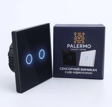 Вимикач світла сенсорний Palermo двоклавішний лед перемикач з підсвіткою чорний подвійний