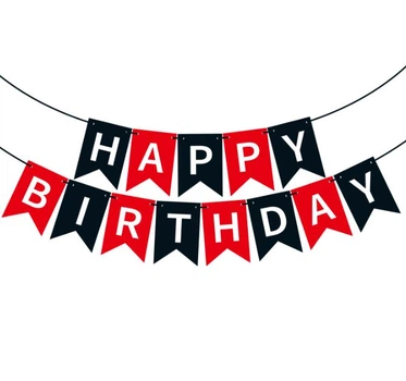 Гірлянда паперова червоно-чорна з прапорців Happy Birthday