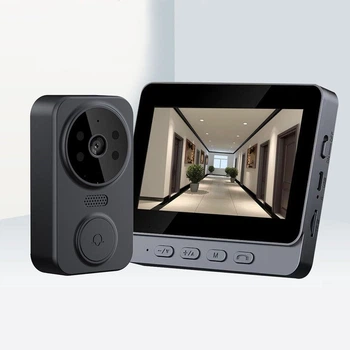 Бездротовий дверний дзвінок Smart Home M12, відеодомофон з камерою, з дисплеєм, чорний, 3309867