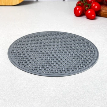 Подставка под горячее силиконовая круглая 20 см серая GK-2257GR