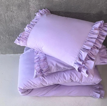 Комплект постільної білизни з рюшами двоспальний євро, 200*220, Washed cotton, ліловий