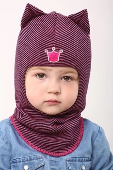 Зимняя шапка-шлем Beezy для девочки 1450-30-22 Кошка р. 3 (54-56 см)