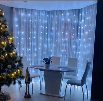 Новогодняя LED гирлянда-штора "Ледяная сказка" холодный белый свет 300 LED 3х3м с пультом ДУ