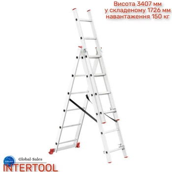 Сходи 3-х розкладні Intertool 3407 мм х 3x6 ступенів (LT-0306) алюмінієві