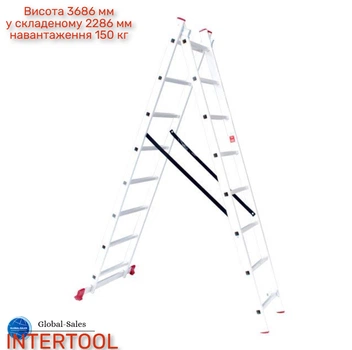 Сходи 2-х розкладні Intertool 3960 мм х 2x8 ступенів (LT-0208) алюмінієві