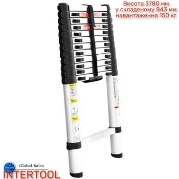 Сходи телескопічні Intertool 3800 мм х 12 ступенів (LT-3038) алюмінієва
