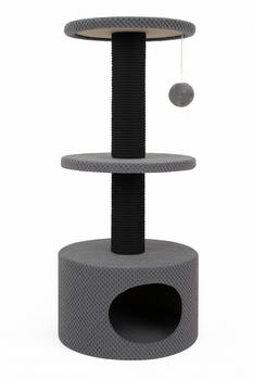 Когтеточка для котов PolyPet домик круглый двухэтажный серый 40x106 см КРД/0158-20