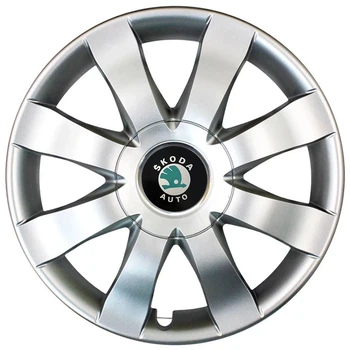 Автомобільні модельні ковпаки R15 Skoda (зелена) 323 4шт, SJS, сріблясті