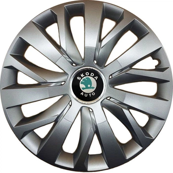 Автомобільні модельні ковпаки R15 Skoda (зелена) 345 4шт, SJS, сріблясті