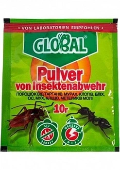 Инсектицид Global порошок против муравьев, тараканов, клопов, блох, мух, концентрат 10 г