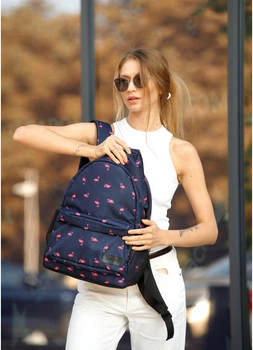 Женский тканевый молодежный рюкзак с пеналом SAMBAG принт Flamingo (6280271540)