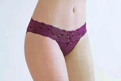 Стринги женские из хлопка с кружевным поясом Бордо Marsana 01-008 L