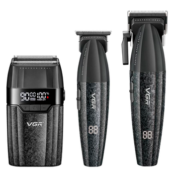 Комплект VGR 3 в 1 V-640 S3 BLACK, машинка для стрижки, триммер и электробритва шейвер
