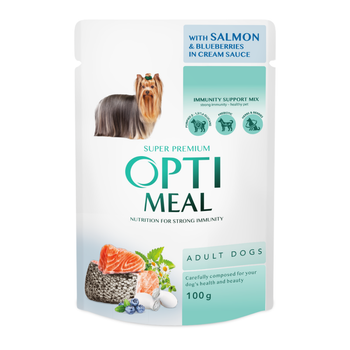 Вологий корм для собак OPTIMEAL Оптимил with salmon and blueberry in cream sauce з лососем та лохиною в крем соусі 0.1 кг 12 шт