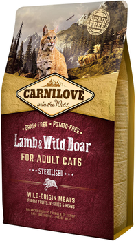 Сухий корм для дорослих стерилізованих кішок Carnilove Lamb&Wild Boar Sterilised ягня та дикий кабан 2 кг (8595602512317)