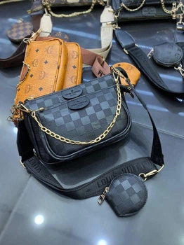 Сумка 3в1 с принтом Louis Vuitton маленькая женская черная (s071)