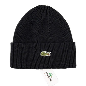 Шапка с принтом Lacoste унисекс черная (sh058)