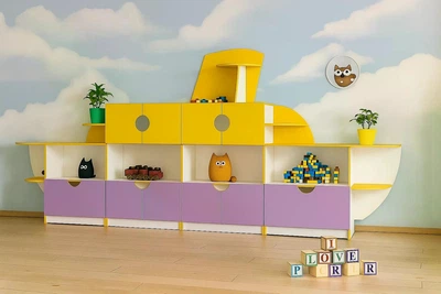 Детская игровая стенка для игрушек Пароход DS-1125 Yellow-Lavander