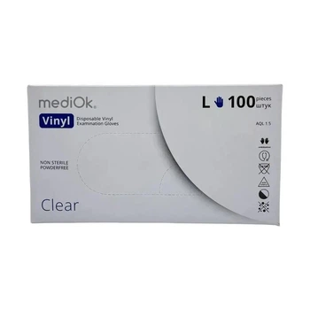 Рукавички вінілові, MediOk Clear (100шт / 50 пар), прозорі,L