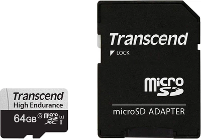 Карта памяти Transcend High Endurance 350V microSDXC 64GB UHS-I U1 + SD адаптер (TS64GUSD350V)