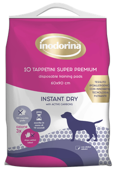 Быстропоглощающие пеленки для собак Inodorina Tappetini Instant Dry с активированным углем 10 шт 60х90 см