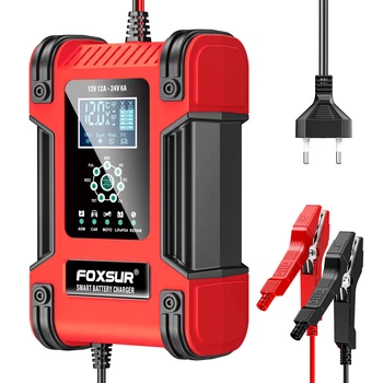 Автоматичний зарядний пристрій мікропроцесорний FOXSUR (12V 12А 24V 6А) FBC122412D red 6-200 А/год імпульсний автоматичний 7-ступінчатий