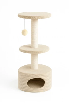 Когтеточка для котов PolyPet домик круглый двухэтажный бежевый 40x106 см КРД/0158-21