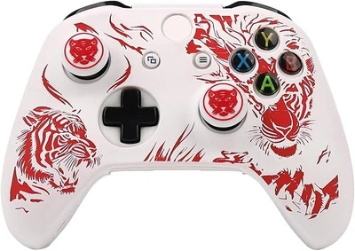 Качественный защитный силиконовый чехол Tiger (White/Red) для геймпада Xbox Series X|S + накладки на стики