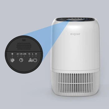 Міні очищувач повітря evoair Nuvia, 3-в-1 фільтр True HEPA, активоване вугілля, 3 швидкості, нічний режим, ароматерапія, освітлення, таймер, індикатор забруднення фільтра, білий