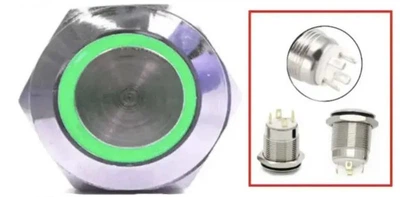 Кнопка антивандальная 16 мм 220V, без фиксации, ЗЕЛЕНАЯ ПОДСВЕТКА