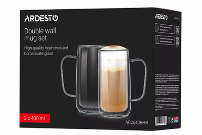 Набор чашек с ручками ARDESTO с двойными стенками, 400 мл AR2640WH