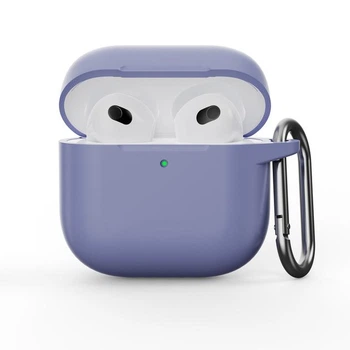 Силиконовый чехол Silicone Case для AirPods 4 lavanda gray с микрофиброй лавандовый с карабином