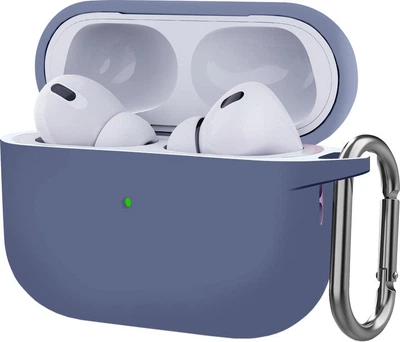 Силиконовый чехол Silicone Case для AirPods Pro 2 lavanda gray с микрофиброй лавандовый с карабином