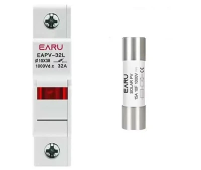 Держатель предохранителя EARU 1P 10х38мм 1000VDC для солнечных панелей 15А