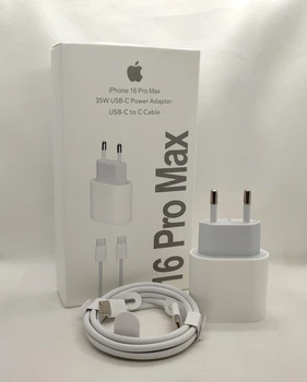 Комплект - мережевий зарядний пристрій PD 35W + кабель Type-C to Type-C для Apple iPhone 15, 15 Pro, 15 Pro Max, 16, 16 Pro, 16 Pro Max білий / швидке заряджання