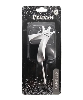 Свічка для торта Цифра 7 серебриста з короною 6 см Pelican (863117)