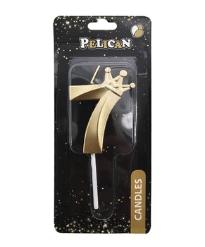 Свечка для торта Цифра 7 золотистая с короной 6 см Pelican (863107)
