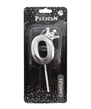 Свечка для торта Цифра 0 серебристая с короной 6 см Pelican (863110)