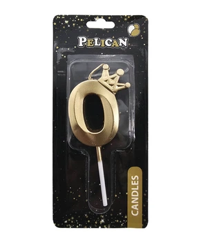 Свечка для торта Цифра 0 золотистая с короной 6 см Pelican (863100)