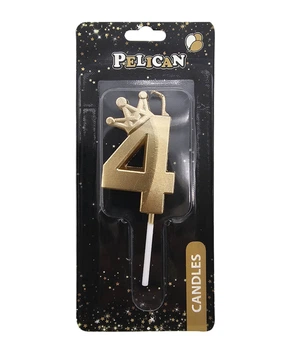 Свічка для торта Цифра 4 золотиста з короною 6 см Pelican (863104)