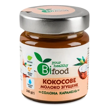 Молоко згущене Bifood кокосове солона карамель 240г