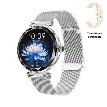 Смарт годинник Розумний браслет Smart Fallen Star Pro Жіночі Скидання дзвінка 2 ремінці Здоров'я Спорт Silver
